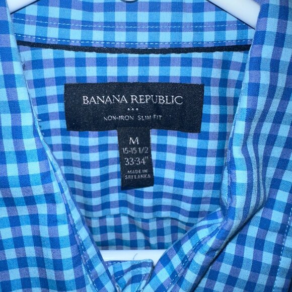 Two Banana Republic Non-Iron Slim Fit Gingham Dress Shirts - Blue & Orange - Picture 6 of 7